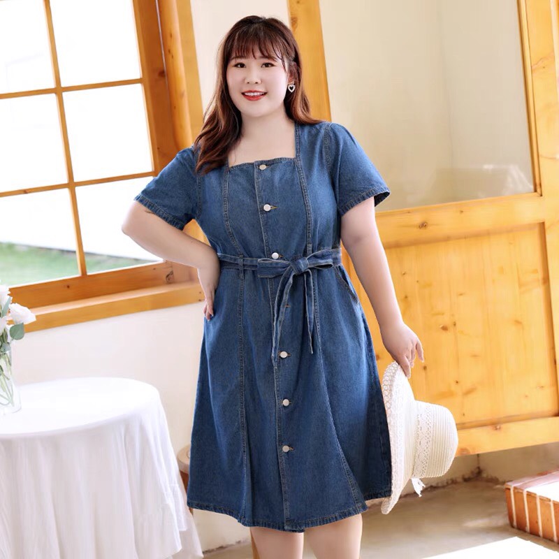 Đầm jean denim thắt eo bigsize cao cấp - G18523