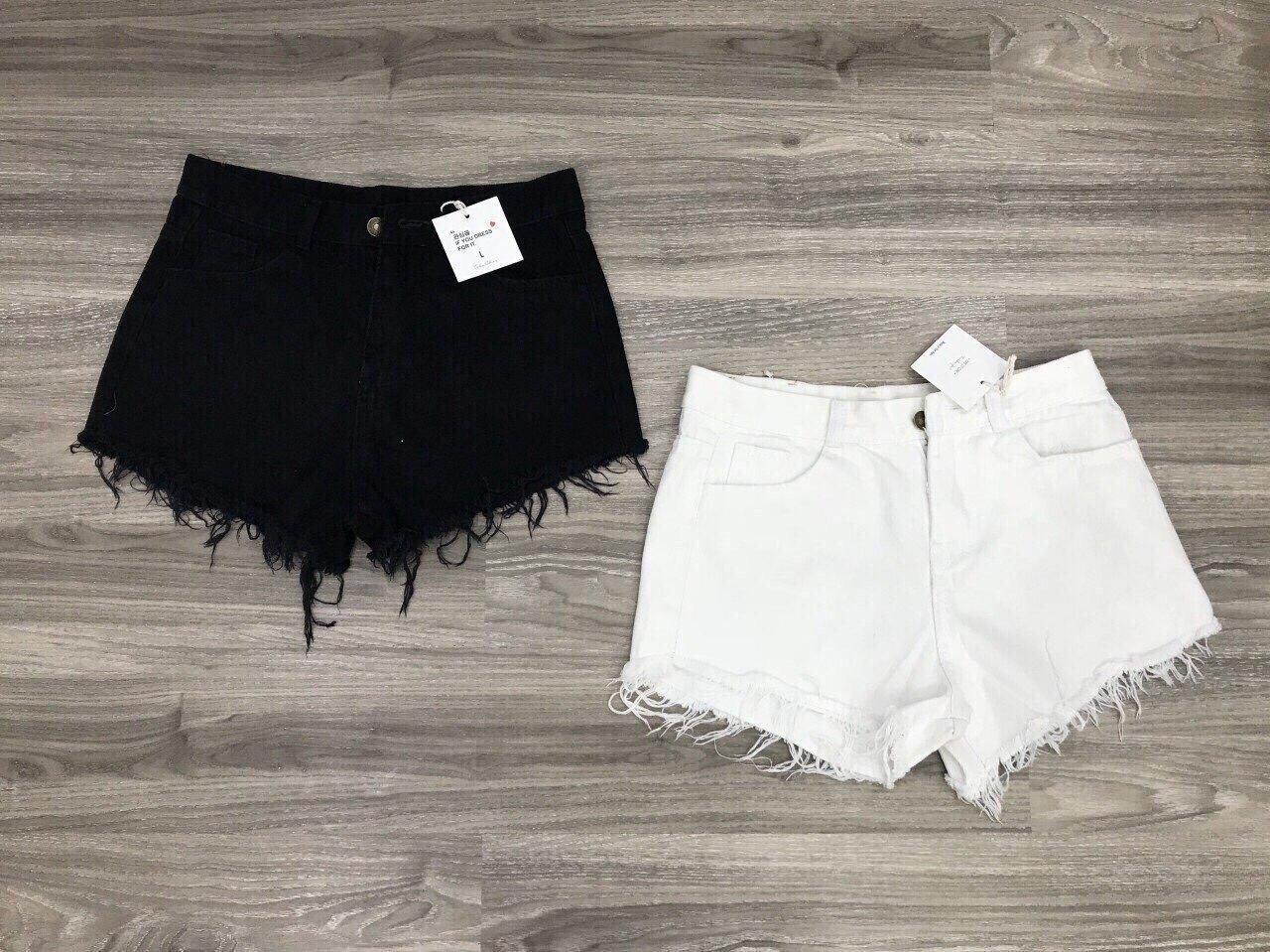 quần short jean nữ ĐEN - TRẮNG TUA LAI  5F1