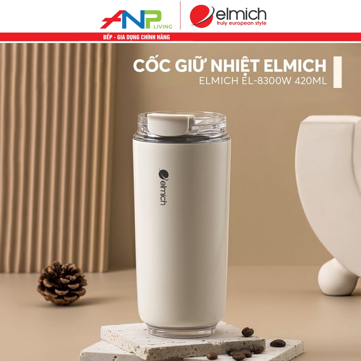 Cốc Giữ Nhiệt ELMICH EL-8300 (Dung Tích 420ML, INOX 304, Giữ Nhiệt 3 Lớp)