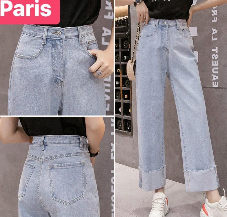 QUẦN BAGGY JEAN NỮ CHẤT BÒ XANH ỐNG RỘNG GẤP LAI THU ĐÔNG LƯNG CAO NÂNG MÔNG HOT TREND PR-23 CAO CẤP - PARIS FASHION