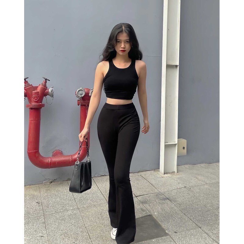 Quần ống loe chất liệu thun cotton co dãn ôm mông siêu hack dáng