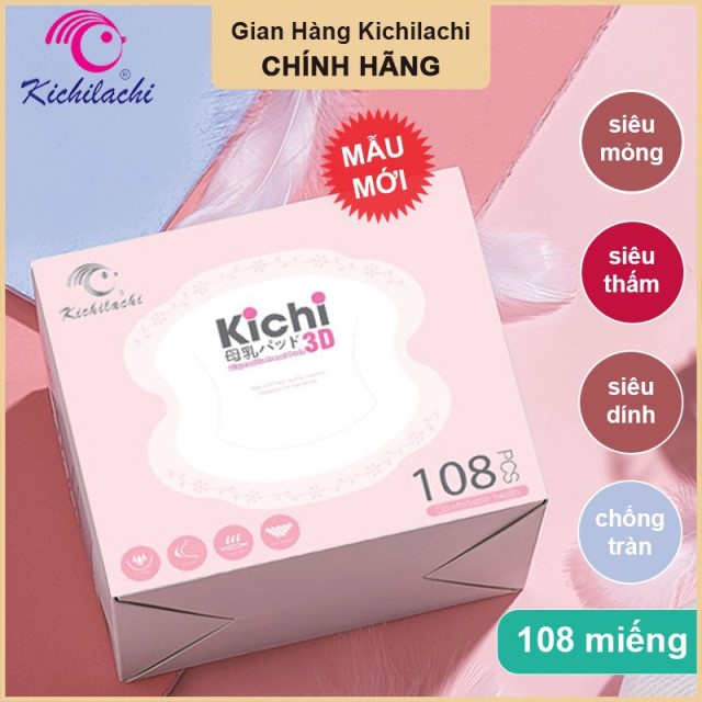 (FREESHIP ĐẾN 50k) Hộp 108 miếng lót thấm sữa Mẹ 3D siêu mỏm mềm mịn dùng 1 lần Kichilachi Kichi NAM1