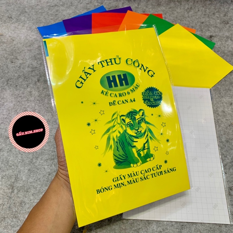 Giấy thủ công decal HH khổ A4 (6 màu/1tệp, có sẵn keo dính)