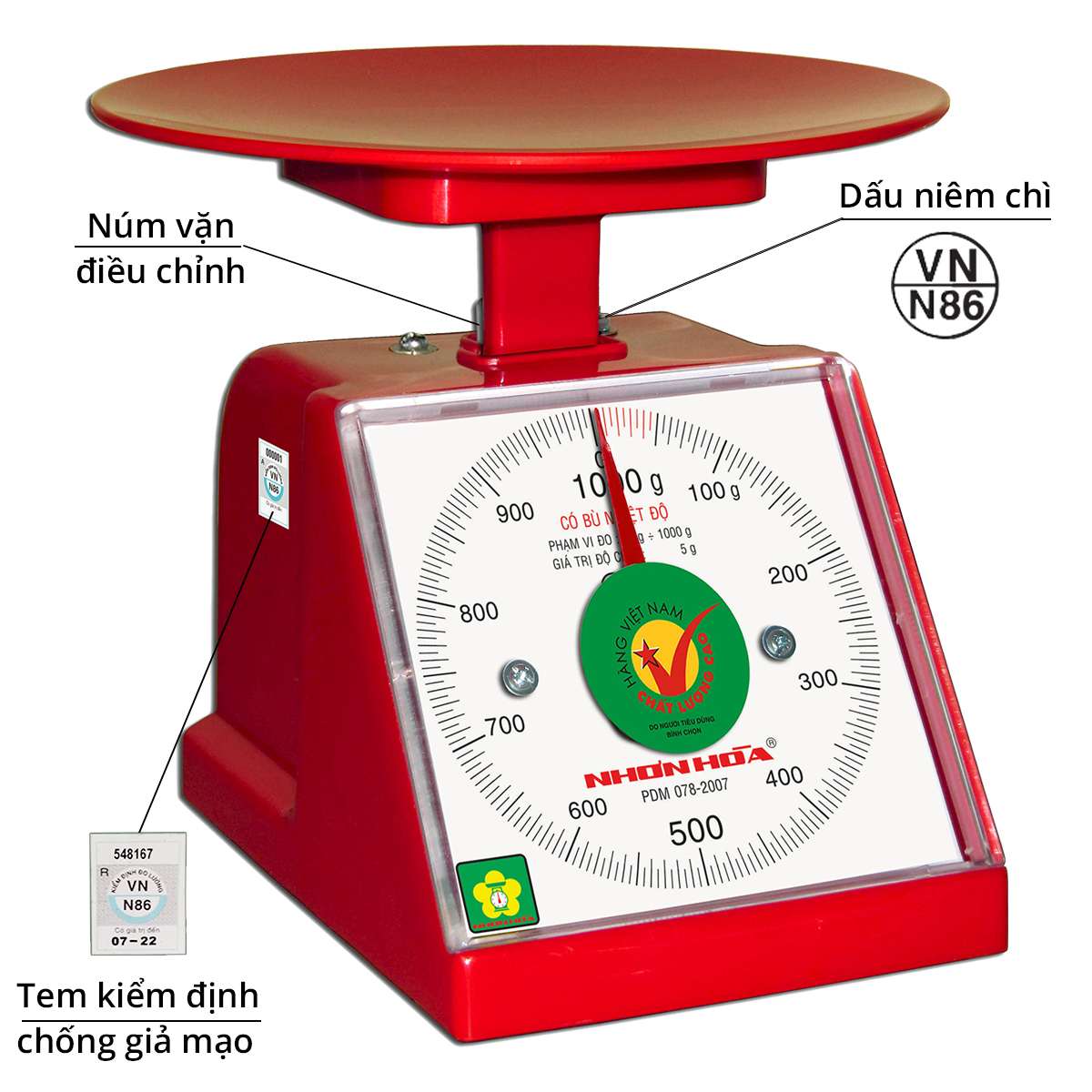 Cân nhựa Nhơn Hòa 1 kg (mặt số vuông)