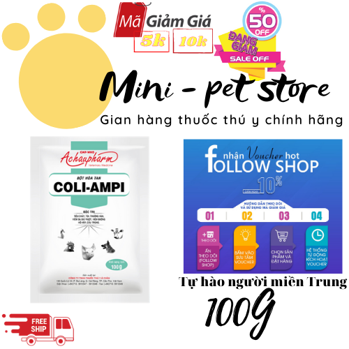 50g COLI AMPI tiêu chảy, CRD, Viêm phổi, Viêm đường hô hấp, Phân trắng, Thương hàn, Toi, Cầu trùng, Viêm ruột, Dạ dày CHO GIA SÚC, GIA CẦM, HEO, BÒ,NGHÉ, GÀ, VỊT THÚ Y Á CHÂU