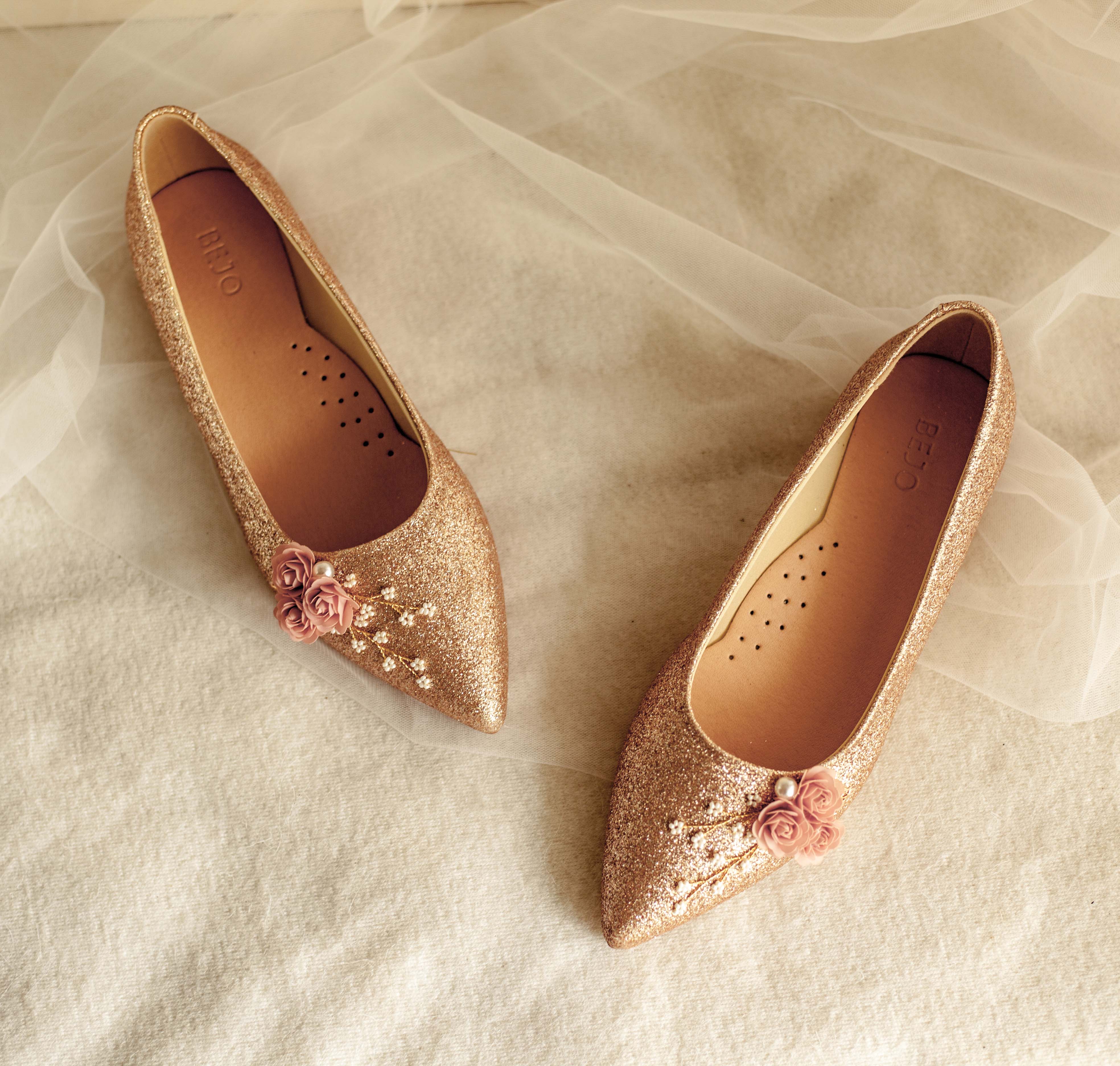 GIÀY CƯỚI- GIÀY CÔ DÂU BEJO CAO CẤP BÚP BÊ MŨI NHỌN RGOLD - 3HOA,BABY
