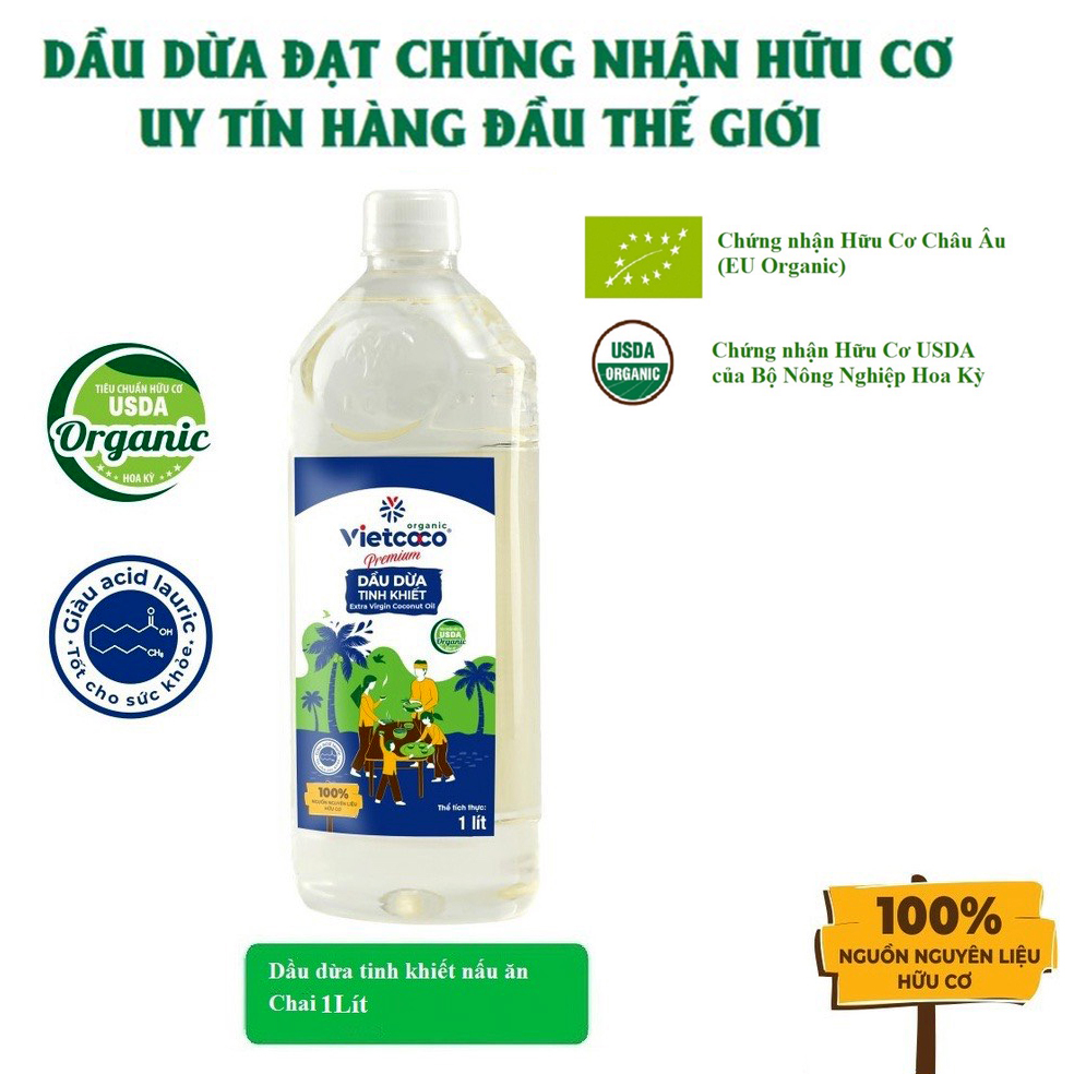 Dầu Dừa Tinh Khiết - Organic VIETCOCO : 1lit - 500ML - 250ML , Massgae body, cho mẹ và bé.., spa