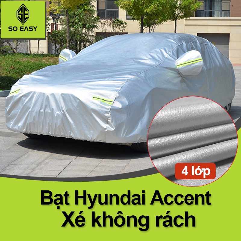 Bạt Phủ xe ô tô huyndai accent , Bạt phủ xe hơi - áo trùm che phủ xe hơi bạc 4 chỗ đến 7 chỗ, 2 lớp chống nóng mưa xước sơn vân 4D - Xám