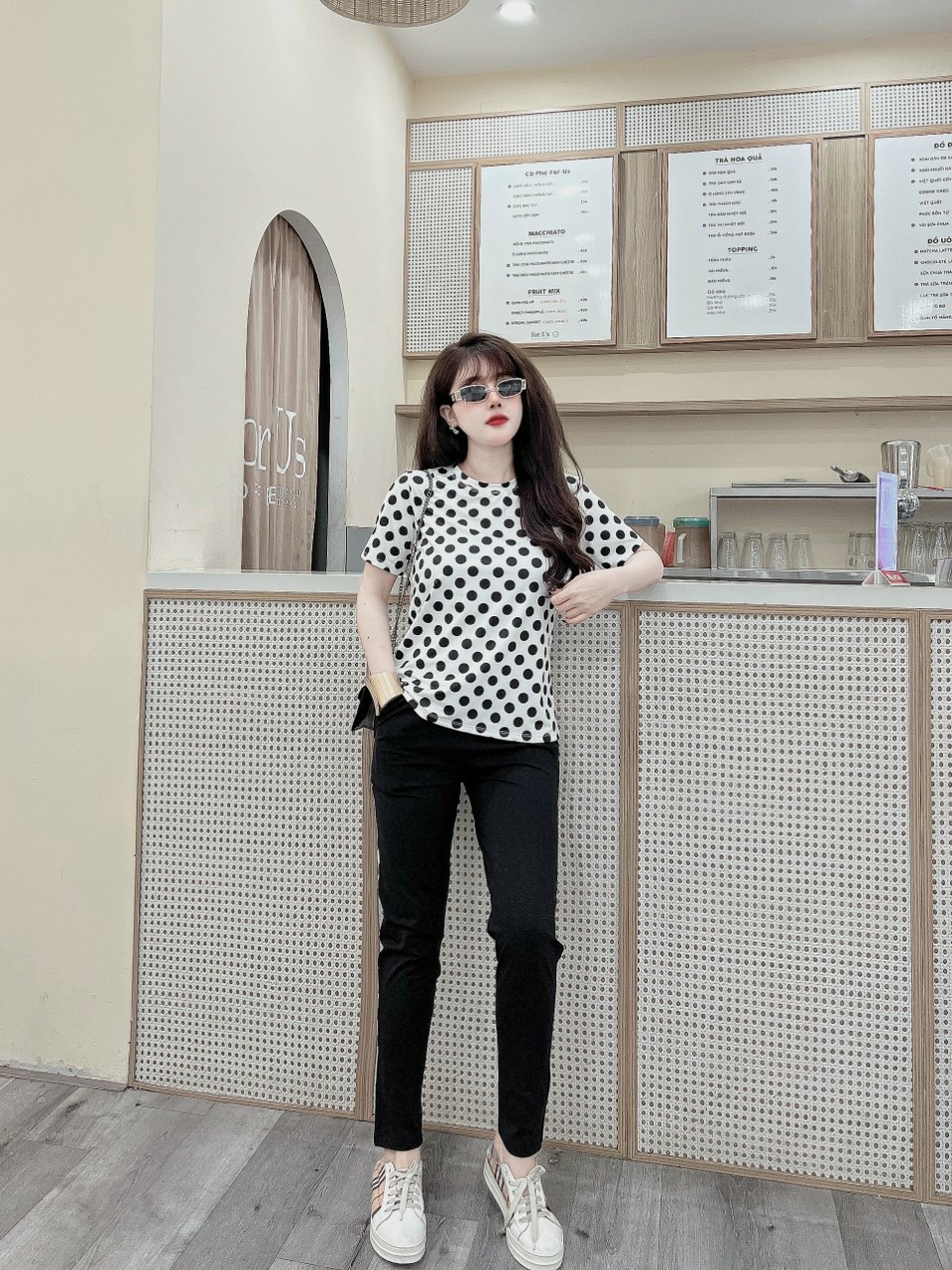 Đồ bộ thể thao thun cotton chấm bi