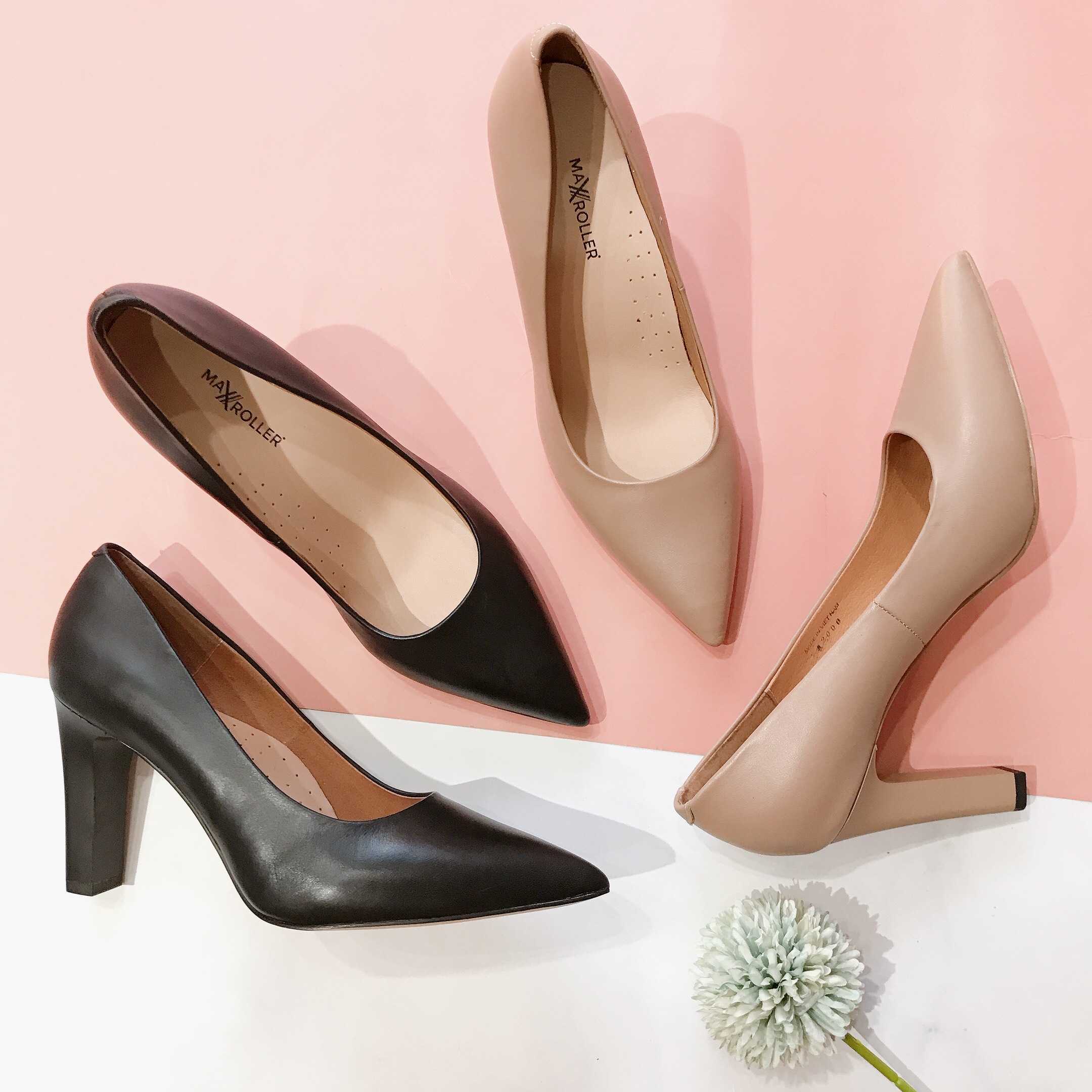 Giày cao gót Maxroller gót trụ 8cm da bò Ý mềm êm