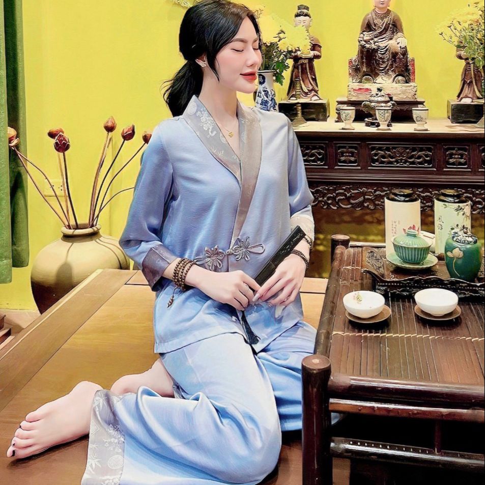 Bộ Quần Áo Đi Chùa Lụa 2 Da Vạt Hò CC