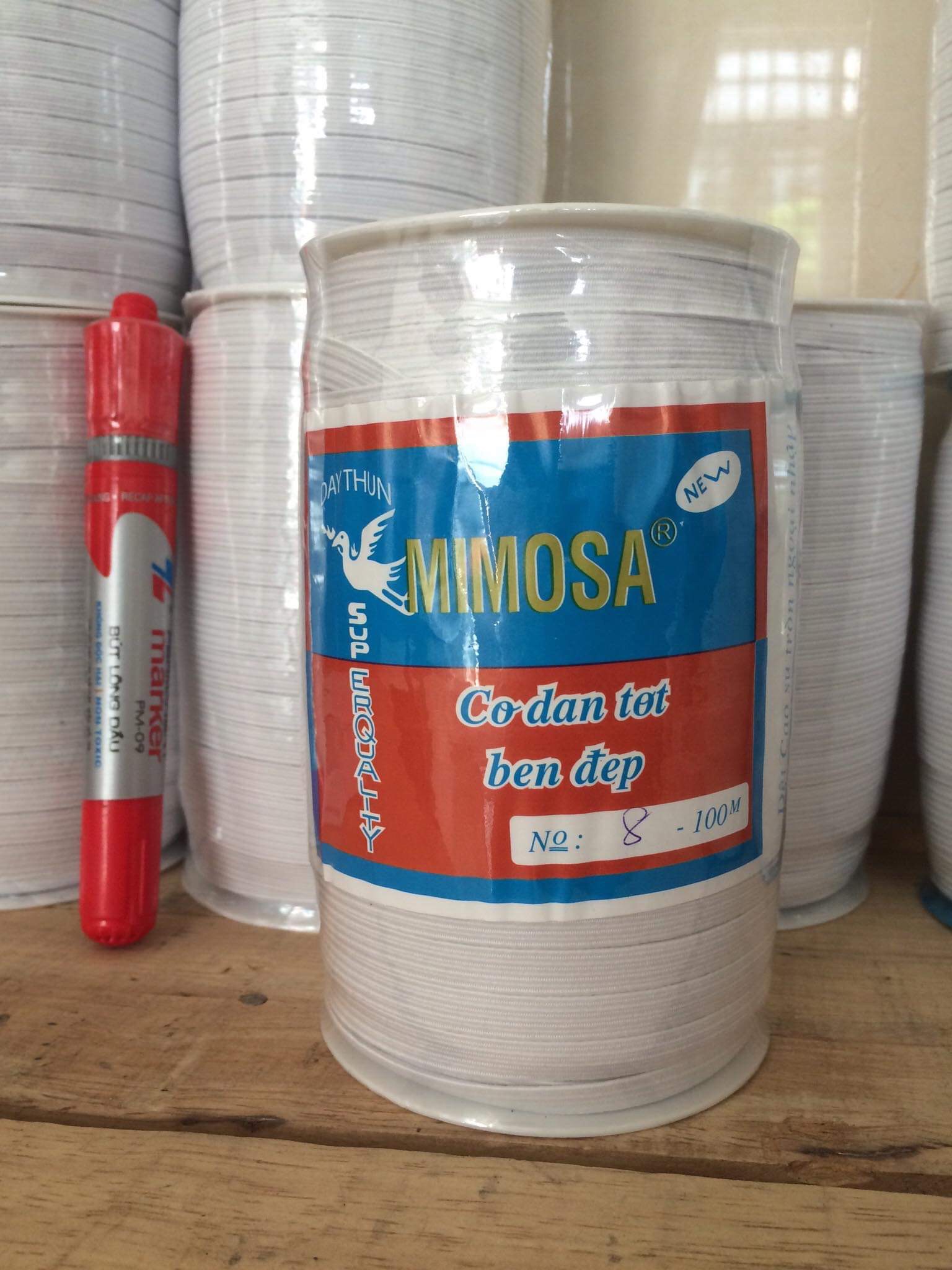 Dây thun số 8 màu trắng phụ liệu may mặc quần áo - size 7li 100 mét.