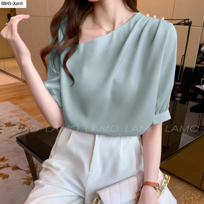 ÁO SƠ MI KIỂU NỮ LỤA VAI ĐÍNH NÚT SANG TRỌNG - B845