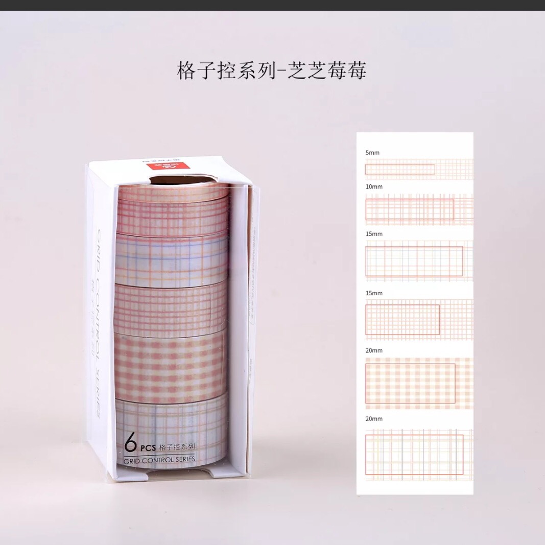Set 6 Cuộn Washi Tape Băng Keo Trang Trí Caro rẻ đẹp trang trí sổ tay, nhật ký, bullet journal Canarystore54