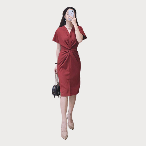 Đầm nữ suông thắt eo tay ngắn cổ V thời trang mới phù hợp đi chơi dự tiệc Đcc03