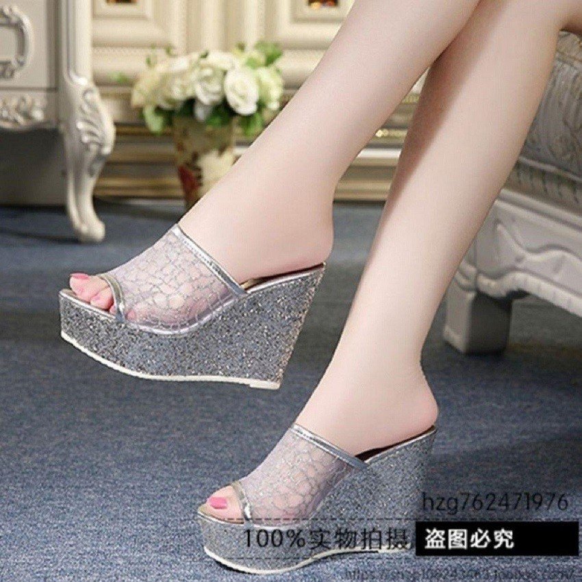 Dép xuồng quai ren cao 9 phân