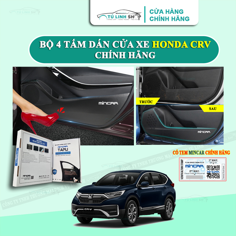 Bộ 4 Tấm dán Tapli xe Honda CRV chính hãng MINCAR chống trầy xước cửa xe, chống xước tapi cửa ô tô bằng Carbon Air Fiber cao cấp