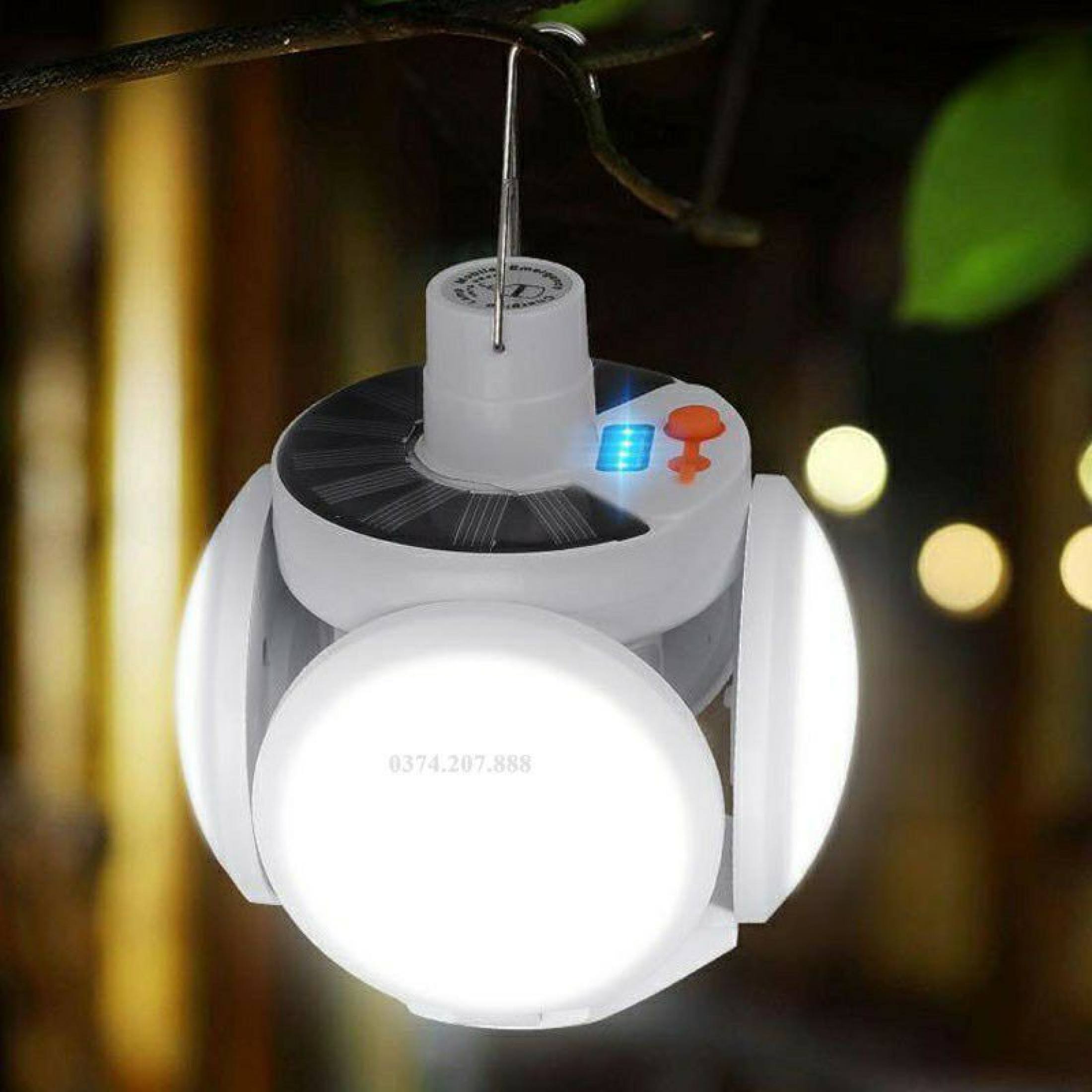 Bóng đèn tích điện siêu sáng , bóng đèn tích điện nặng lượng mặt trời , bóng đèn led 4 cánh 5 bóng siêu sáng tích điện ngoài trời , công suất 40w , có móc treo gắn tiện lợi .
