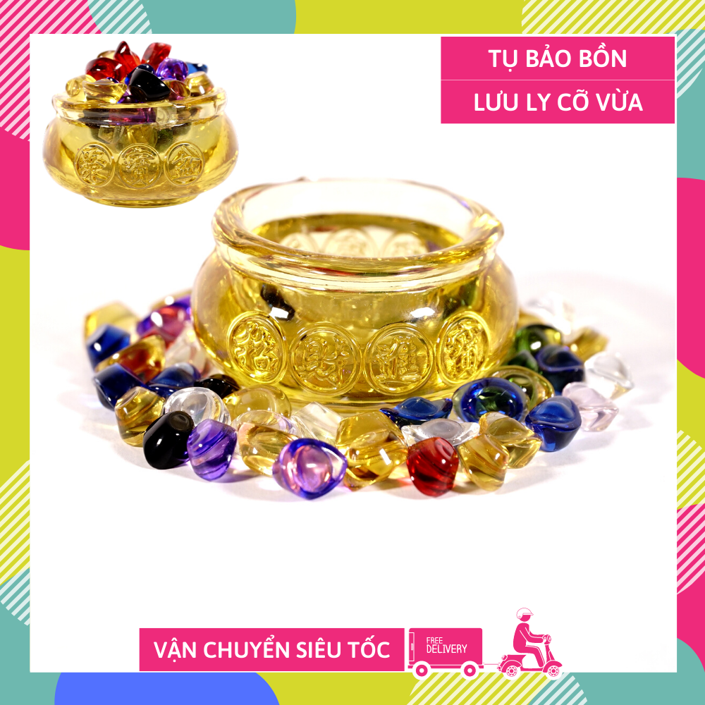 Tụ bảo bồn phong thủy tài lộc lưu ly sinh tài lộc cát khí - Bát 6cm + 40 thỏi vàng ngũ hành