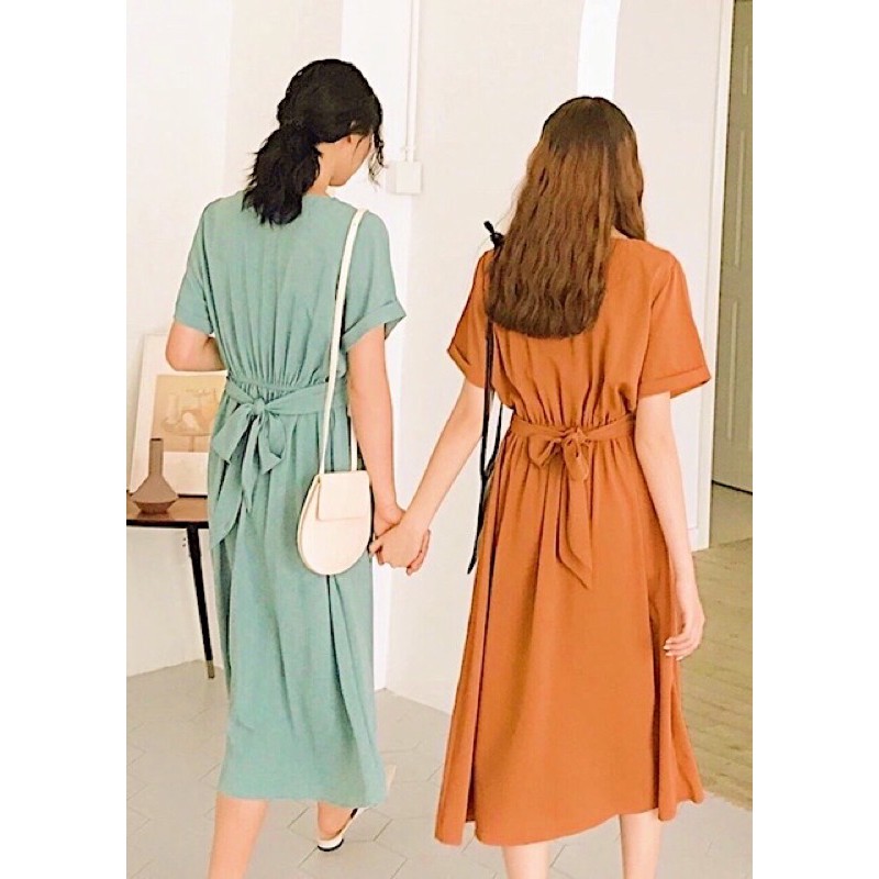 Đầm 4 nút trắng thắt eo (kèm hình thật)
