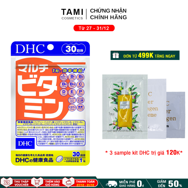 Viên uống Vitamin tổng hợp DHC Nhật Bản Multil Vitamins thực phẩm chức năng bổ sung 12 vitamin thiết yếu hàng ngày nâng cao sức khỏe, làm đẹp da gói 30 ngày TA-DHC-MUL30
