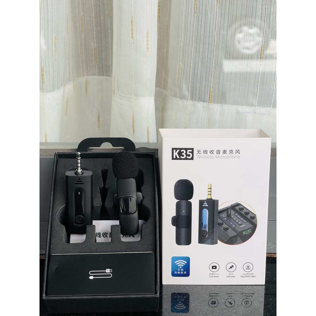 Micro thu âm-karaoke-livestream chuyên nghiệp , mẫu micro thu âm không dây cài áo cho điện thoại k35 kết nối jack 3.5 , lọc ồn- bắt âm nhạy-chống hú tốt , thích hợp: livestream-thu âm-quay video-làm you tube-vlog-tiktok...vvvv