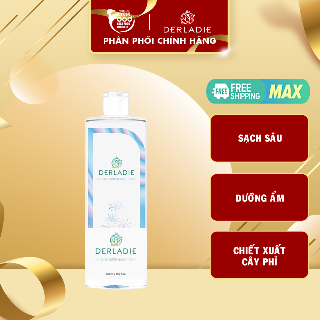 Nước Hoa Hồng Làm Sạch, Dưỡng Ẩm Chiết Xuất Cây Phỉ Derladie Natural Witch Hazel Toner 500ml