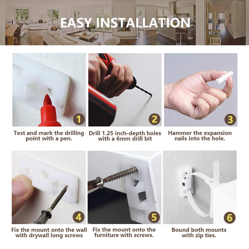 Nylon Straps,White Furniture Wall Straps 25 Sets Furniture Straps,Furniture Anchors for Baby Proofing Safety Anti Tip Furniture Kit