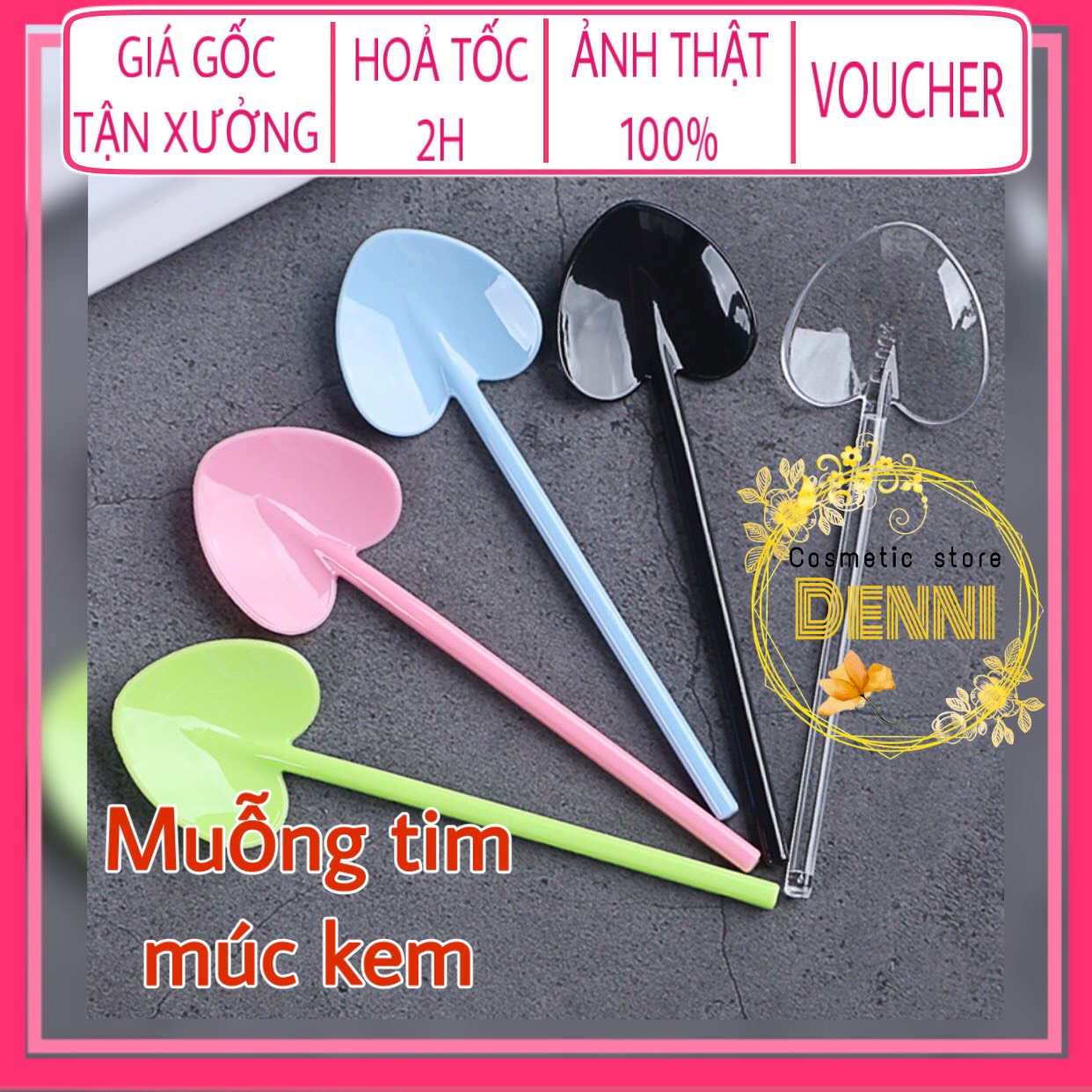 Combo 5 Muỗng trộn kem hình trái tim nhiều màu - muỗng tim lấy kem