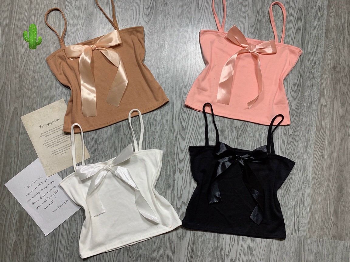 Áo kiểu hai dây áo kiểu cột nơ vai form dưới 50kg trở lại áo thun croptop áo thun cột nơ vai ruy băng áo thun giá rẻ