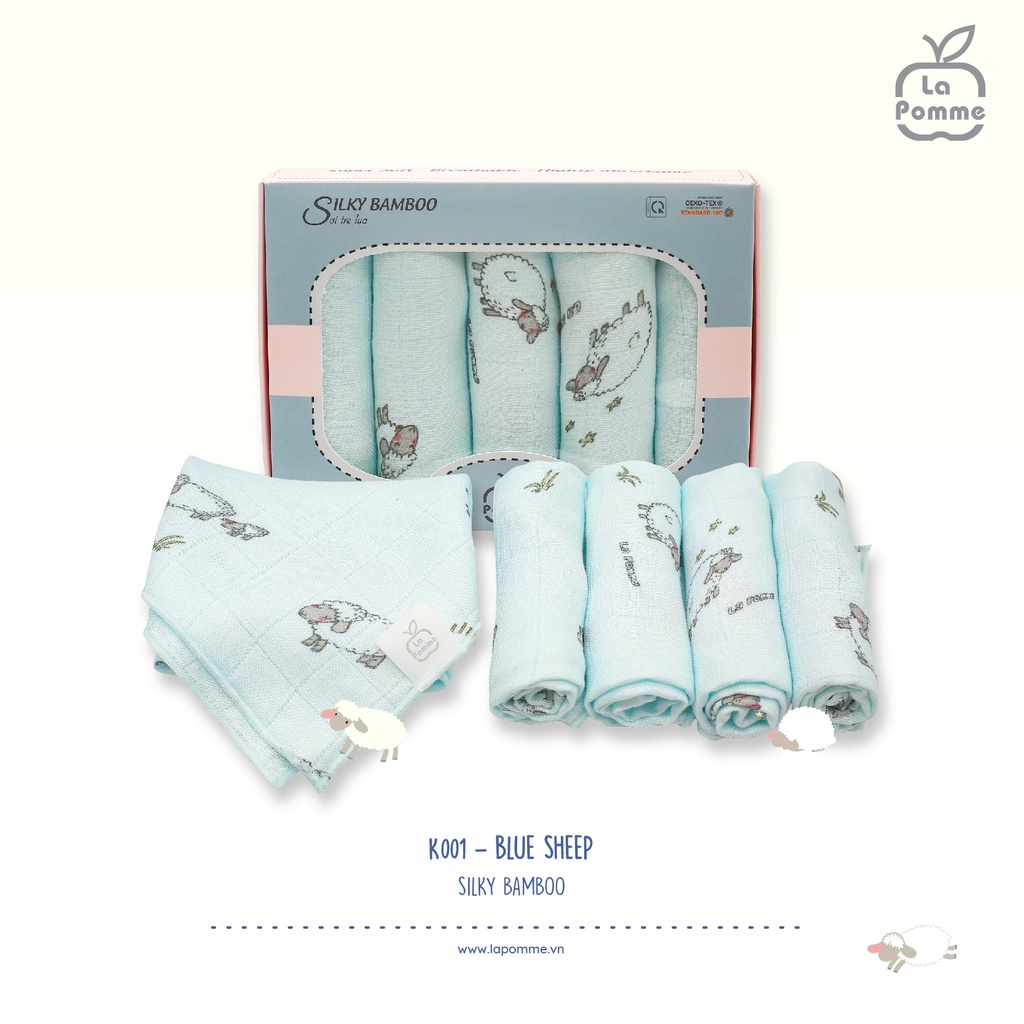 Set 5 khăn sữa LAPOMME sợi tre lụa (30*30) đủ màu - chính hãng