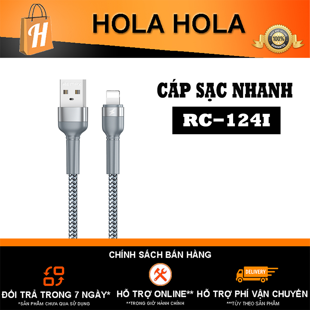 Cáp sạc nhanh cho iPhone cổng Lightning Remax RC-124i Data Jany Series thân bọc kim loại dài 1 mét max 2.4A