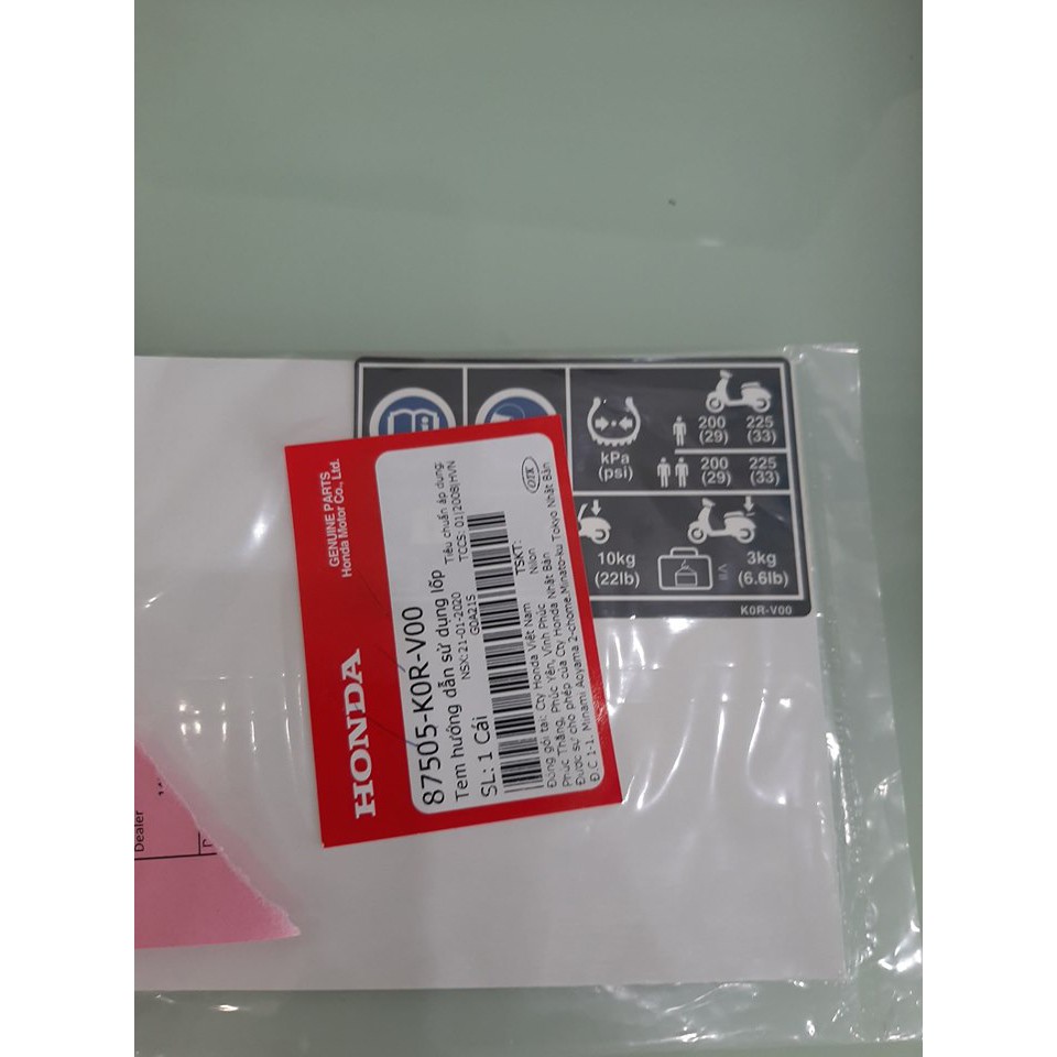 Tem thông số lốp sh 2020 chính hãng honda - mt 2022