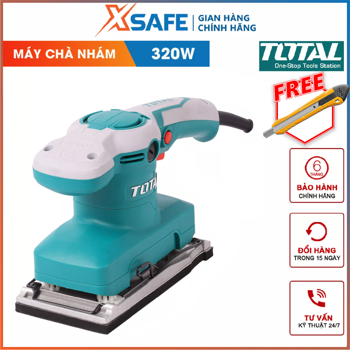 Máy chà nhám chữ nhật total tf1301826 máy chà nhám có điện thế 220v-240v/50-60hz, công suất 320w, 14,000rpm, 93mm x 185mm làm bằng hợp kim và vỏ bọc cao su hạn chế trơn trượt và va đập