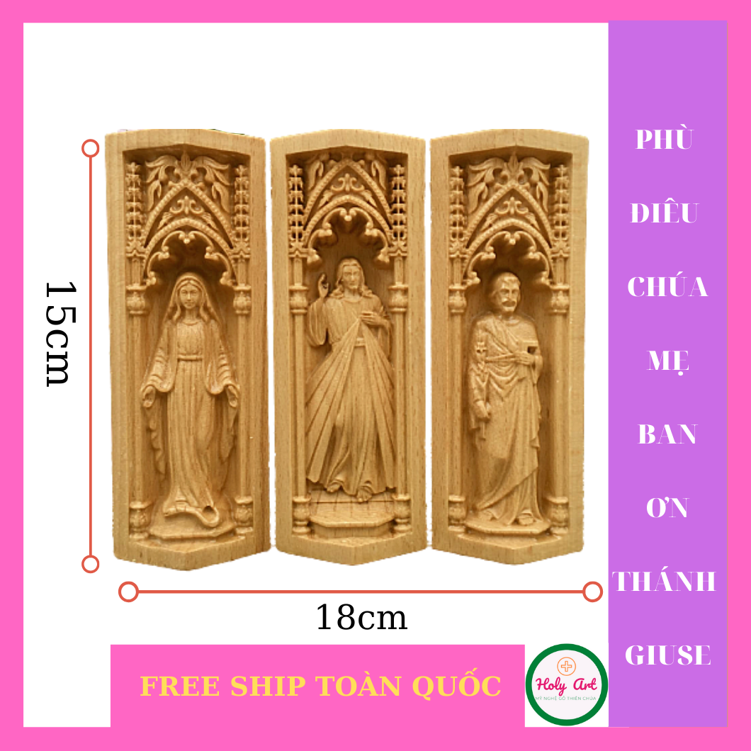 Tượng Mẹ Ban Ơn - TƯỢNG CHÚA GIÊ SU - MẸ BAN ƠN - THÁNH GIUSE{15x7cm} BẰNG GỖ [HOLY ART] BÀN THỜ CÔNG GIÁO MINI. PHÙ ĐIÊU CHÚA DÙNG LÀM QUÀ TẶNG, HOẶC MANG THEO BÊN MÌNH