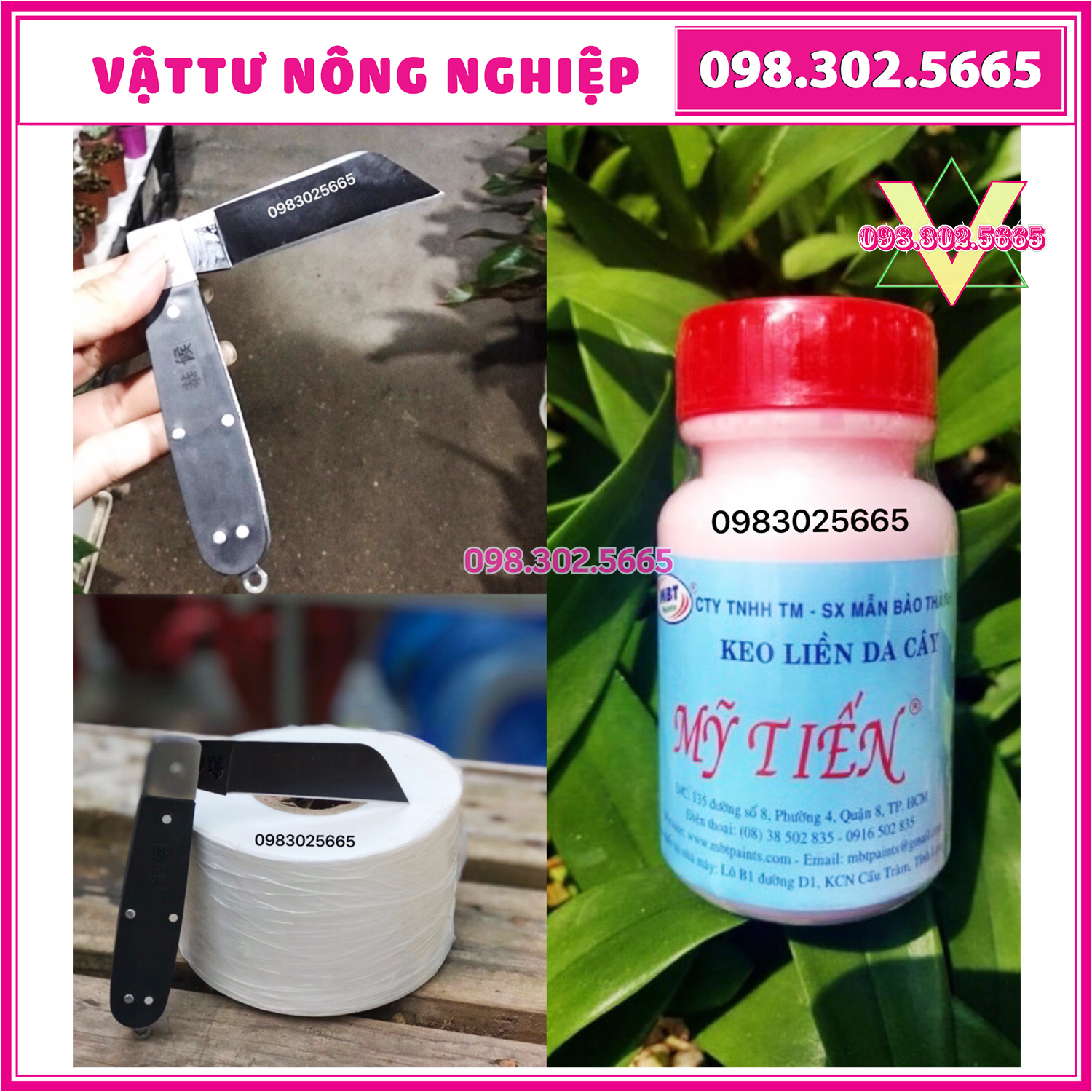 Bộ dụng cụ chiết ghép cây gồm dao + giấy ghép tự hủy + keo liền xẹo