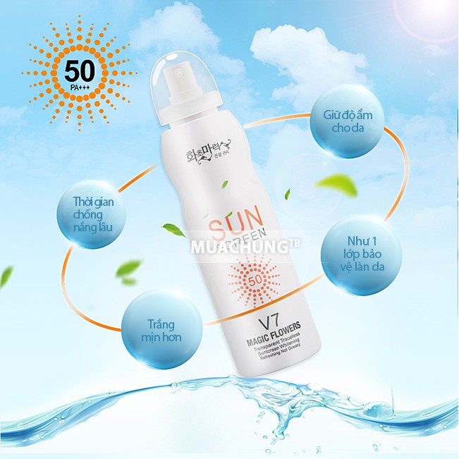 [𝐓𝐚̣̆𝐧𝐠 𝐦𝐚́𝐲 𝐦𝐚𝐬𝐬𝐚𝐠𝐞𝐫 𝐦𝐚̣̆𝐭] Xịt chống nắng Sun Screen V7 lên tỏe, trắng da Hàn Quốc, không bết dính , không trôi
