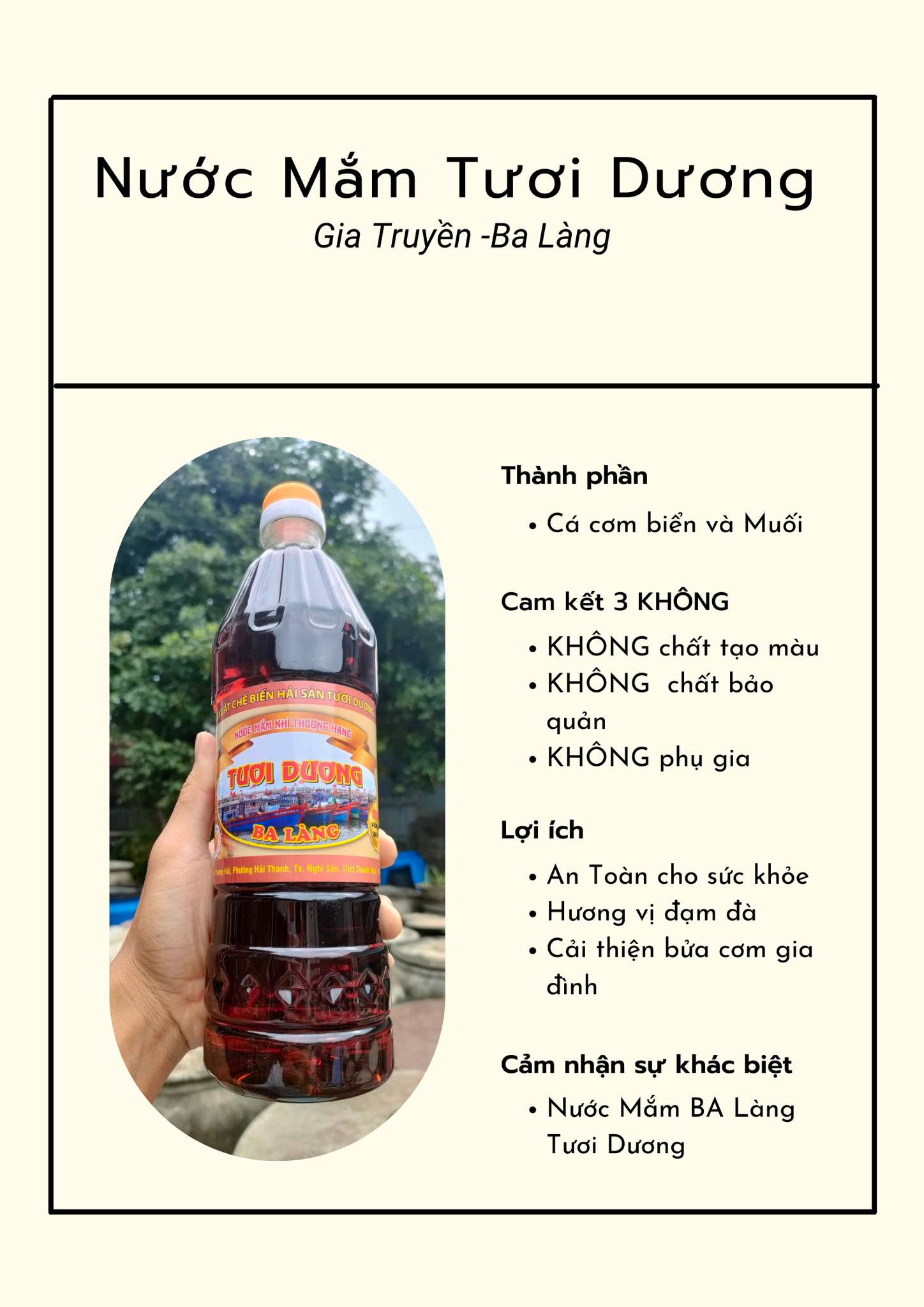 Nước mắm Ba Làng cốt cá cơm 1Lít đặc biệt