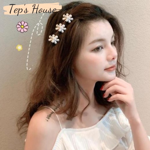 Kẹp tóc ngọc trai hoa 5 cánh dễ thương Hàn Quốc