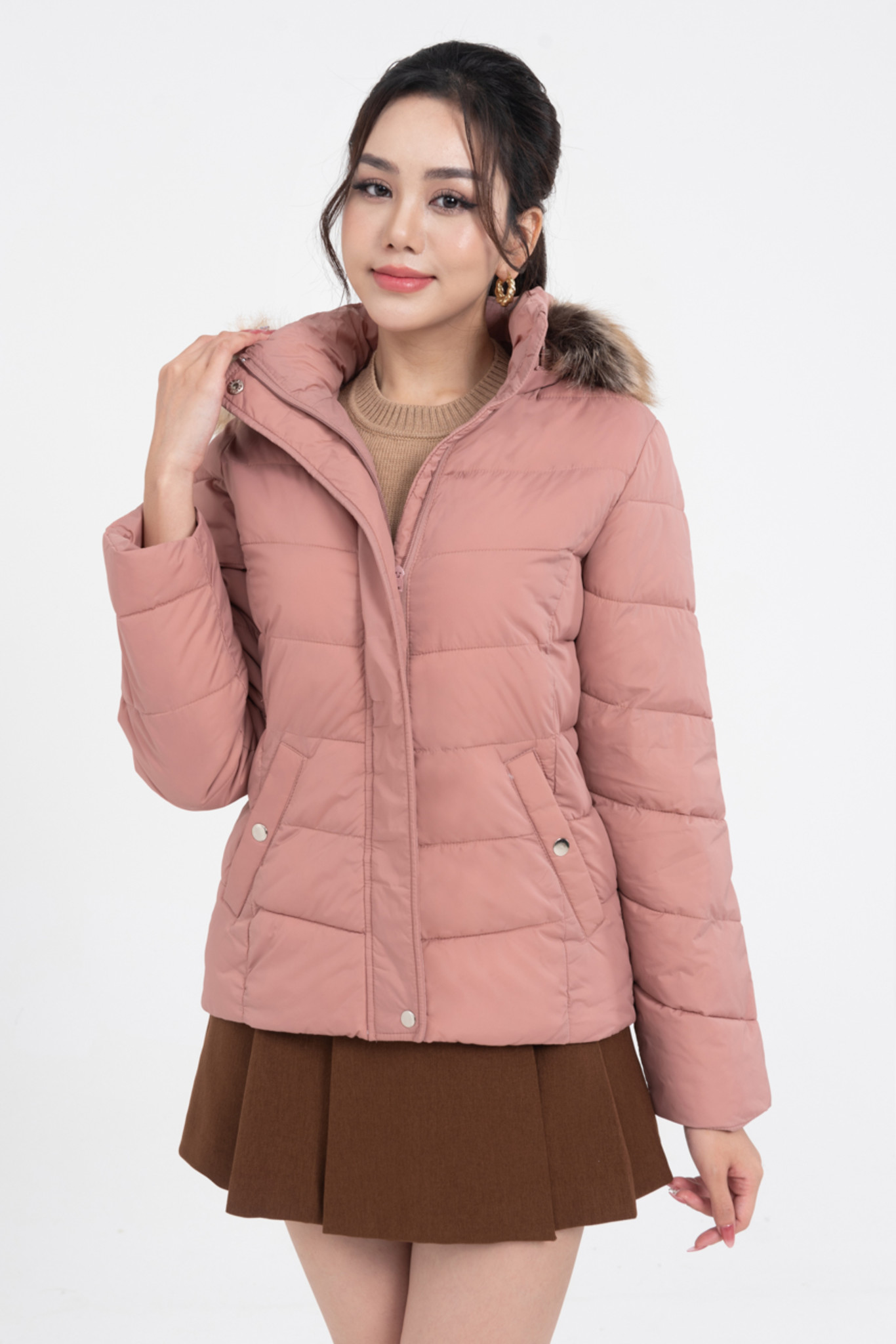 [OUTLET - Không đổi trả] Áo khoác gió phao nữ cổ viền lông IVY moda MS 70B9103