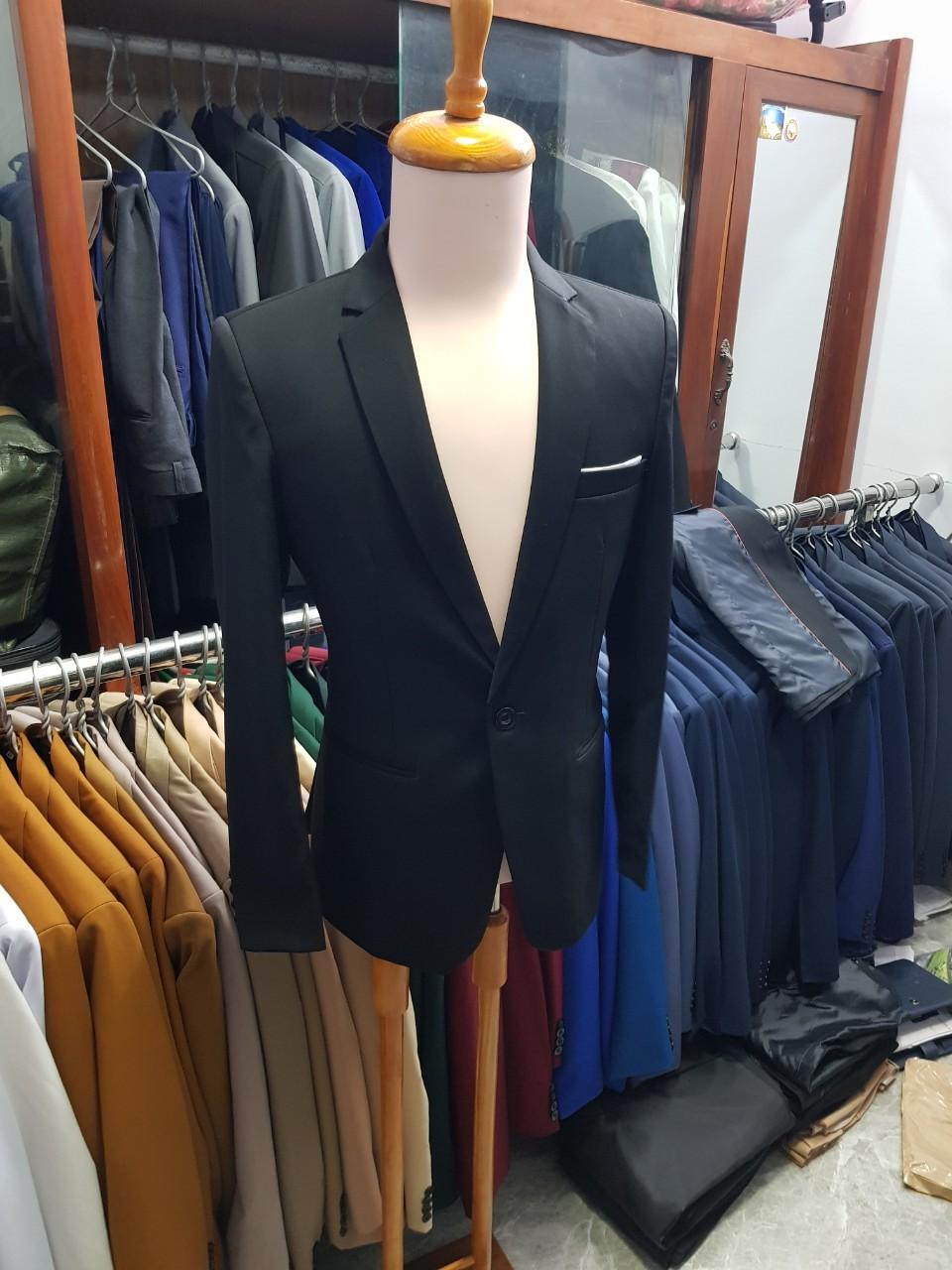 Combo bộ vest nam ôm body màu đen (áo vest + quần + sơ mi+ cà vạt + nơ)