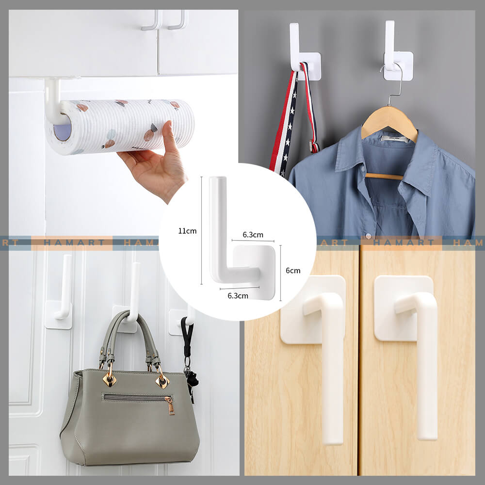 Móc Nhựa Chữ L Treo Cuộn Khăn Giấy Đa Năng Hamart Kèm Miếng Keo Dán Tường Siêu Dính Tiện Lợi