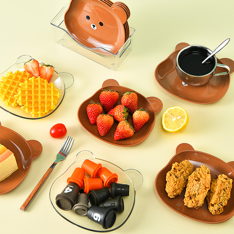 Practical bear shape plastic dish for snack food, decorative plastic dish table with tray-Hause