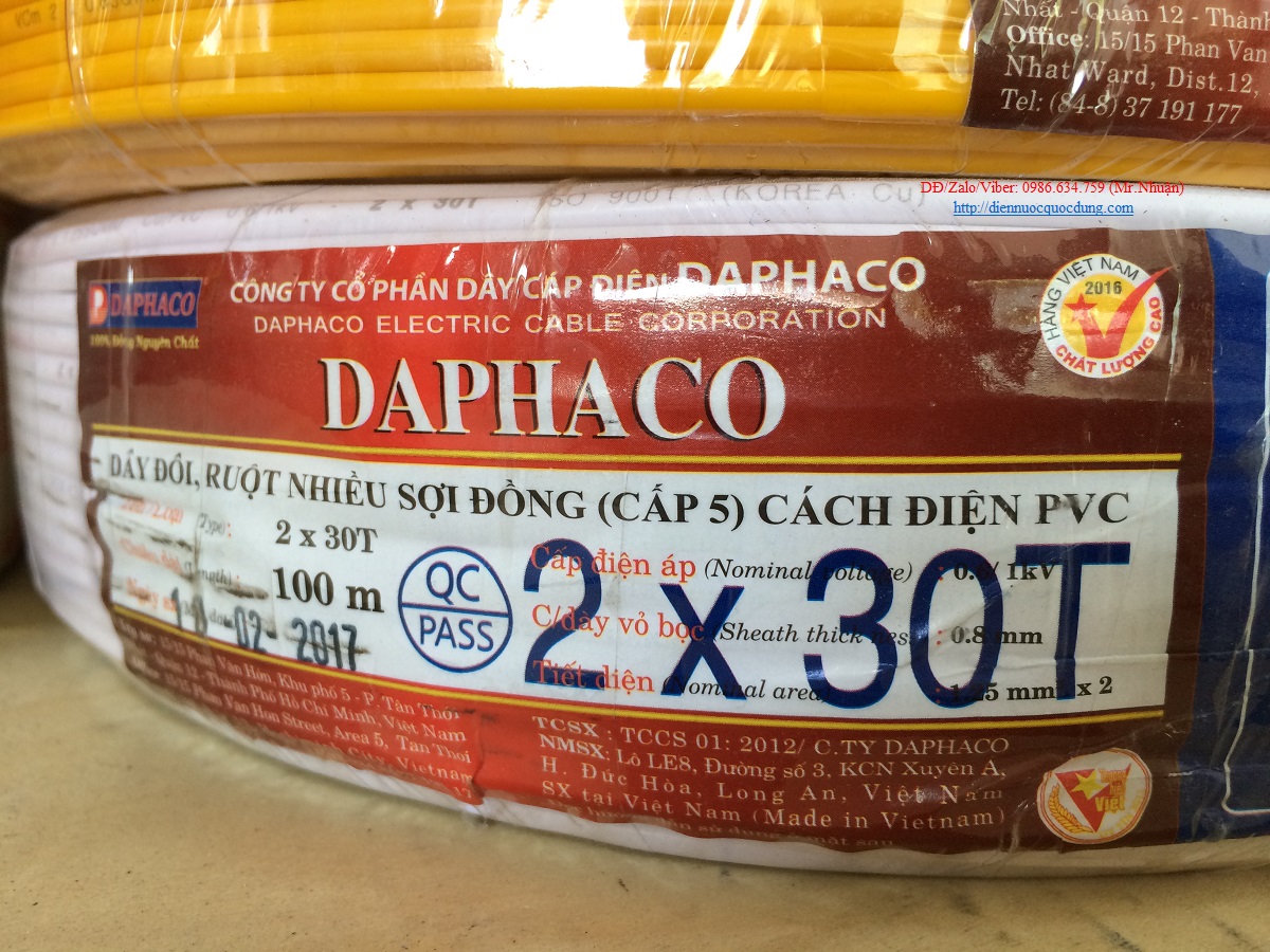 [HCM]DÂY ĐIỆN ĐÔI - DAPHACO - VCMD 2X30 (2X1.5) - CUỘN 100M