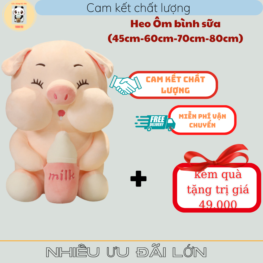 [FREESHIP+QUÀ] Gấu bông Heo Ôm bình sữa cute khổng lồ