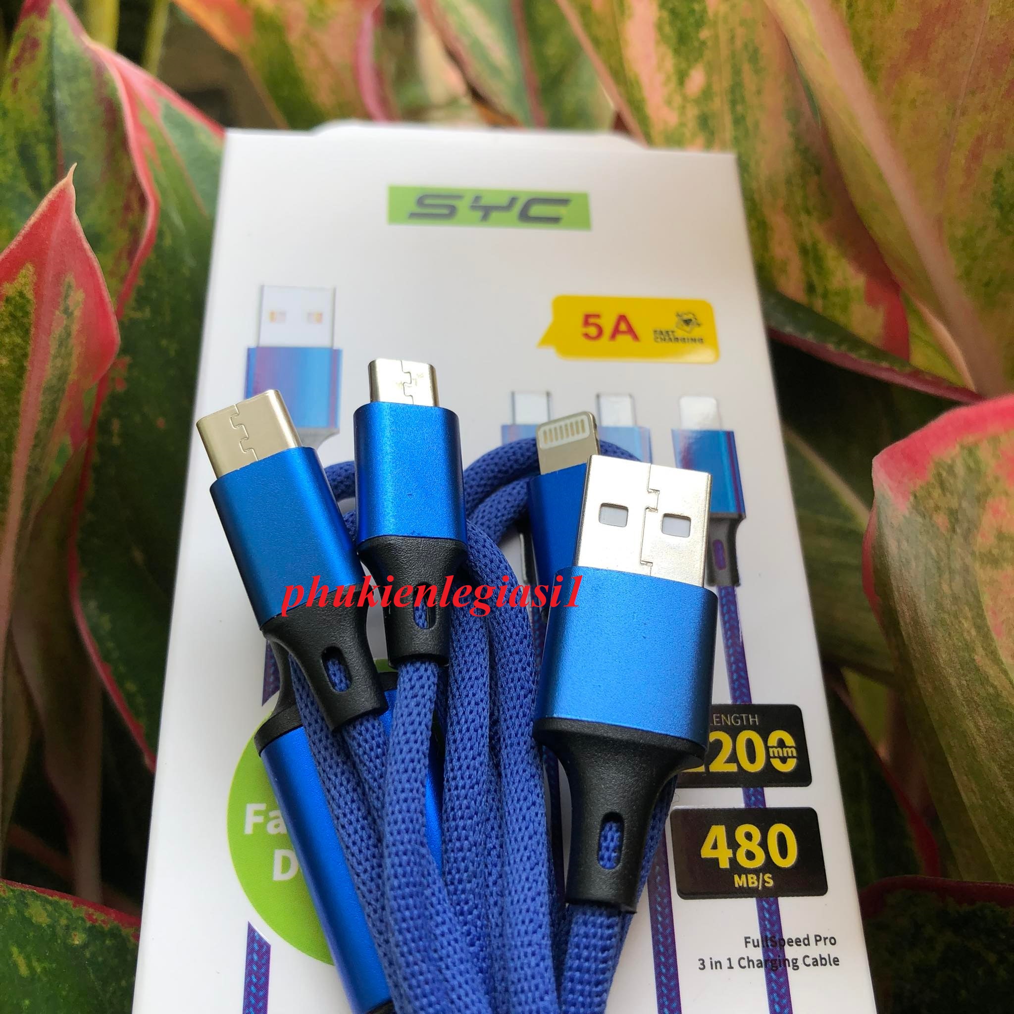 XÃ HÀNG THANH LÝ Cáp sạc SYC JC13 3 đầu dây dù đa năng Micro usb Type C Lightning