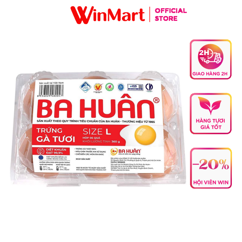 [Siêu thị WinMart] - Trứng gà Ba Huân hộp 6 quả