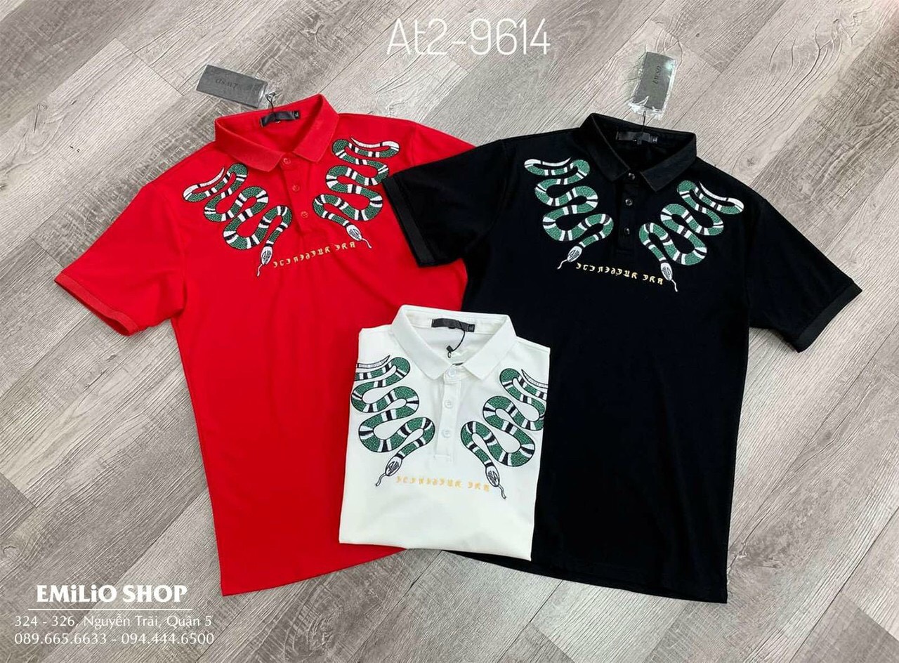 Áo thun nam cổ trụ thêu họa tiết rắn chuẩn shop thời trang cao cấp