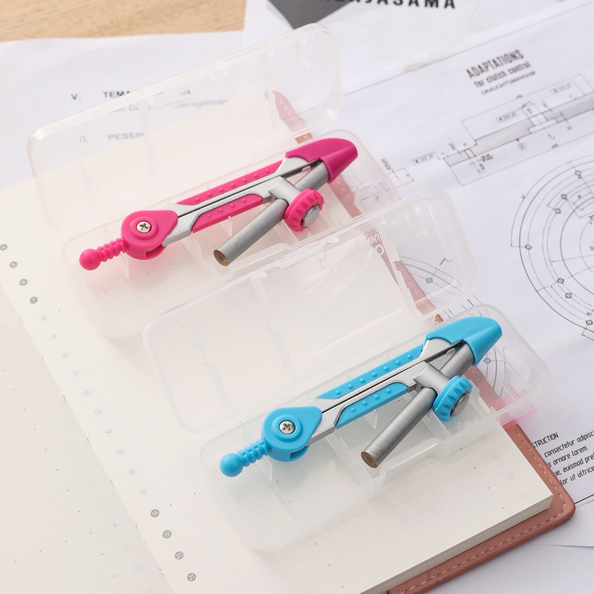 Compa học sinh Deli, Hồng/Xanh - 1 hộp - E8615