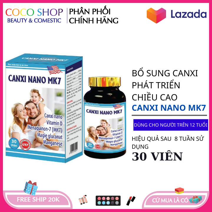 Calci nano MK7 hộp 30 viên giúp xương chắc khỏe bổ sung calci cho trẻ em người lớn người trưởng thành